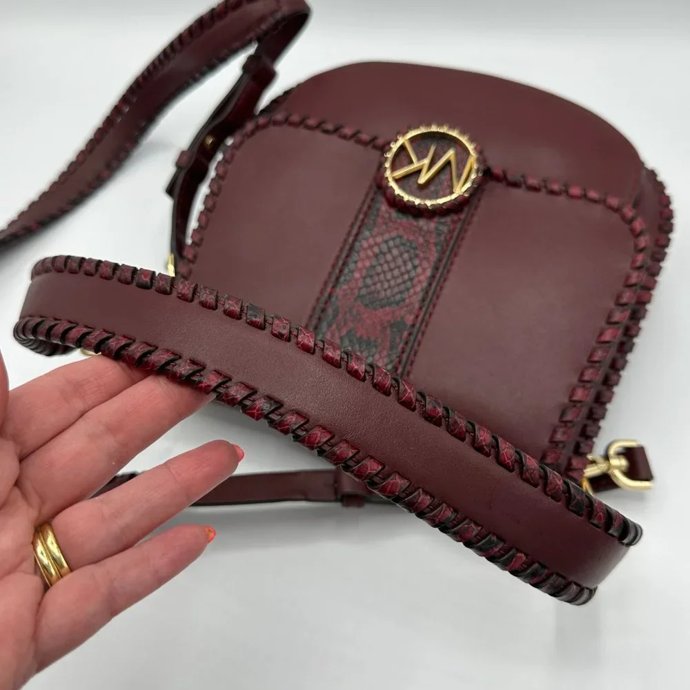 NWOT Michael Kors LILLIE Whip Stitched Leather Bag/Crossbody OXBLOOD RED PYTHON - Picture 7 of 16